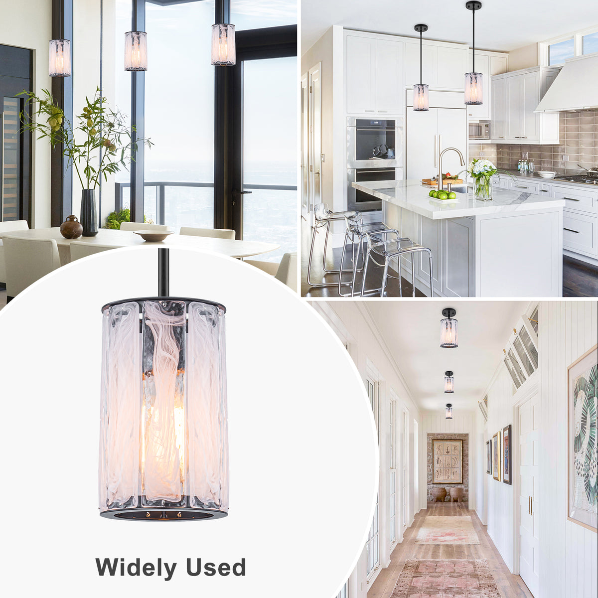 Cloudy White Glass Black Pendant Lighting Modern for Kitchen Island - product image 16 | Zenvolit