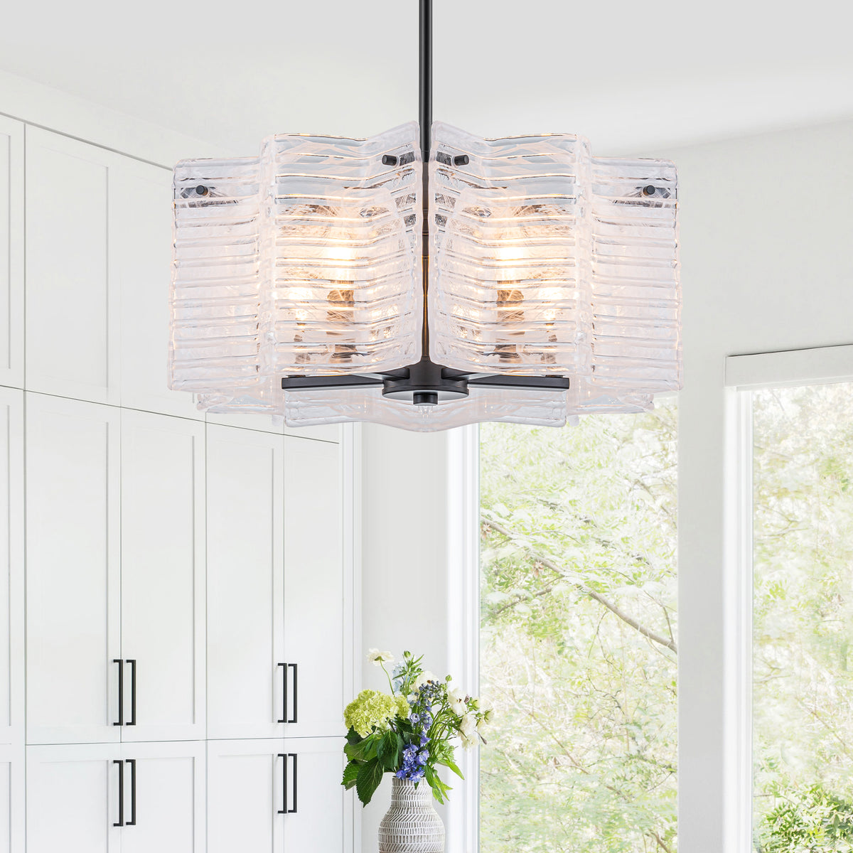 Modern 5-Light Glass Chandelier with Cloudy White Shades - product image 6 | Zenvolit