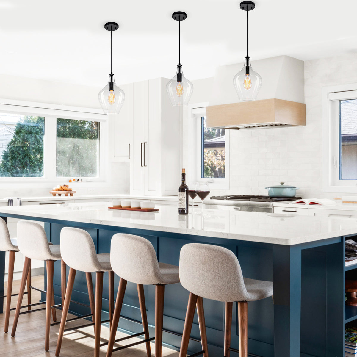 Industrial Pendant Light Clear Glass Matte Black Kitchen Island - product image 10 | Zenvolit