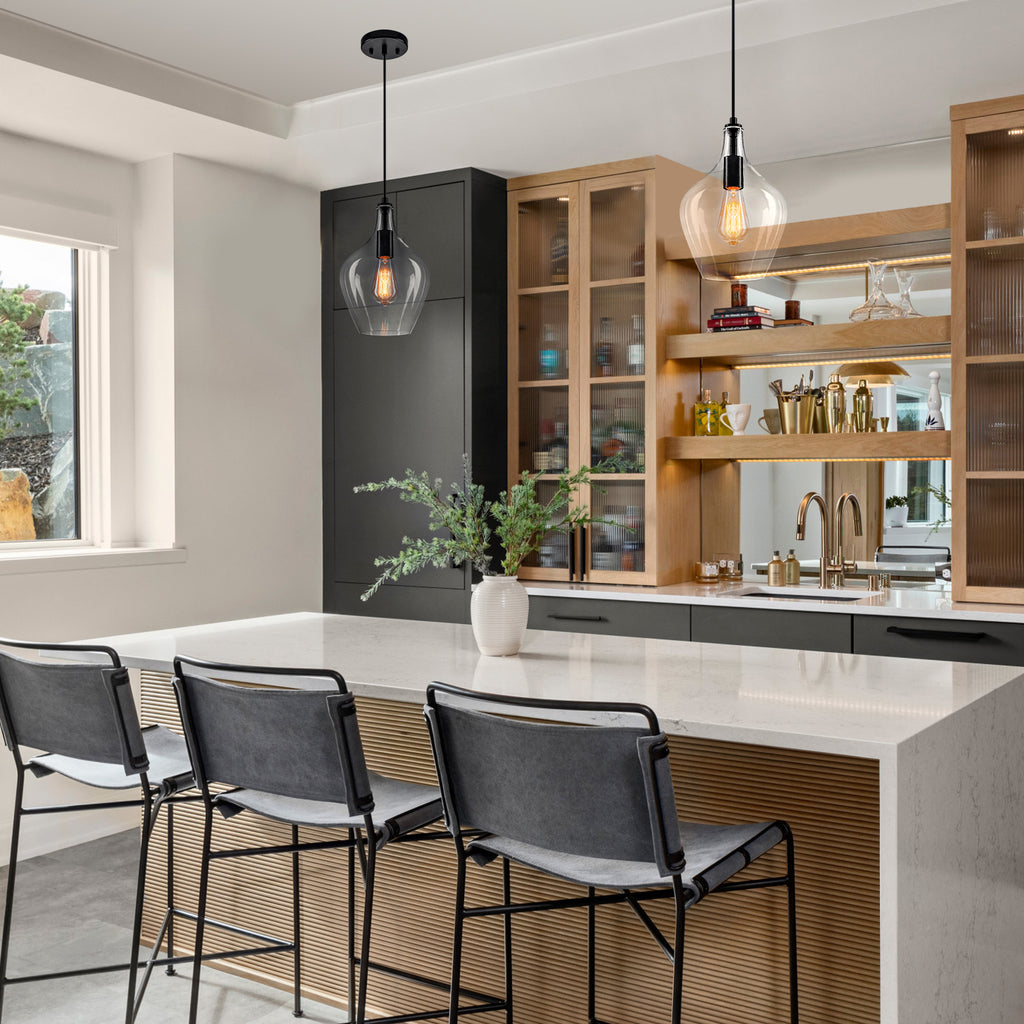 Industrial Pendant Light Clear Glass Matte Black Kitchen Island - product image 11 | Zenvolit