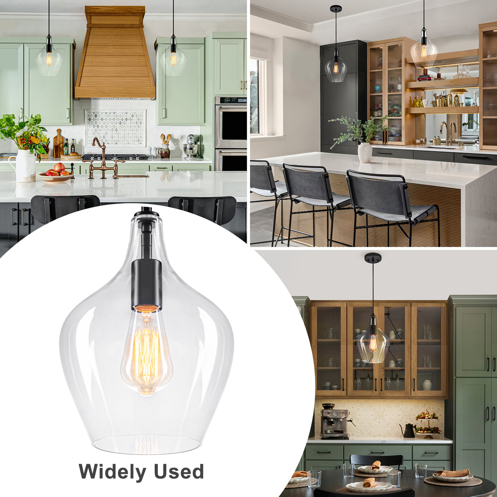 Industrial Pendant Light Clear Glass Matte Black Kitchen Island - product image 13 | Zenvolit