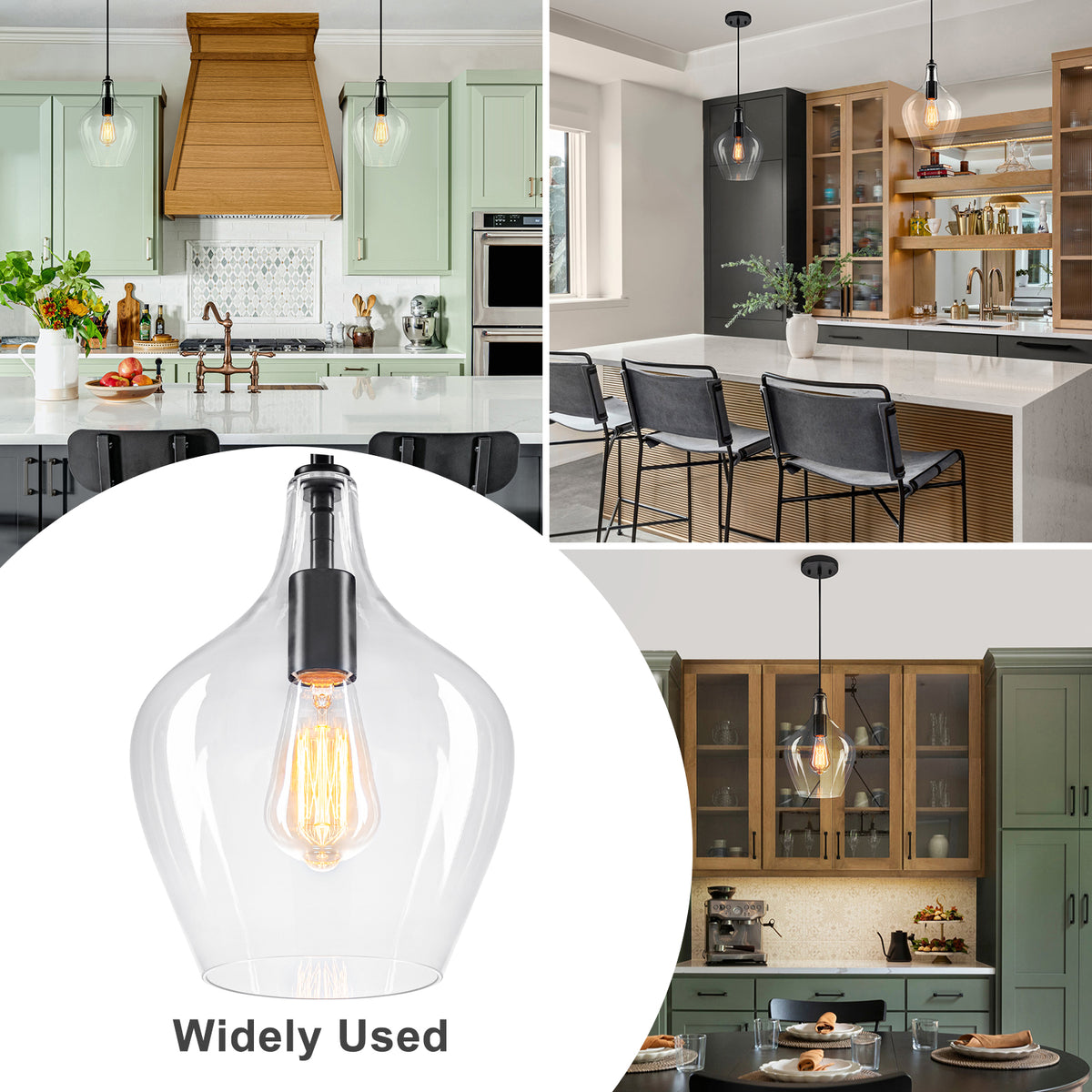 Industrial Pendant Light Clear Glass Matte Black Kitchen Island - product image 13 | Zenvolit