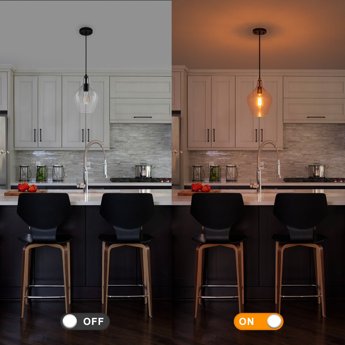 Industrial Pendant Light Clear Glass Matte Black Kitchen Island - product image 16 | Zenvolit
