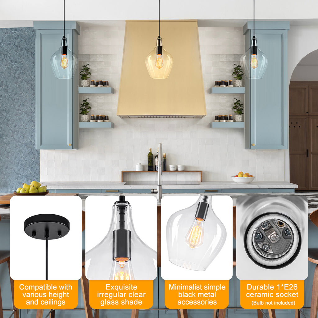 Industrial Pendant Light Clear Glass Matte Black Kitchen Island - product image 17 | Zenvolit