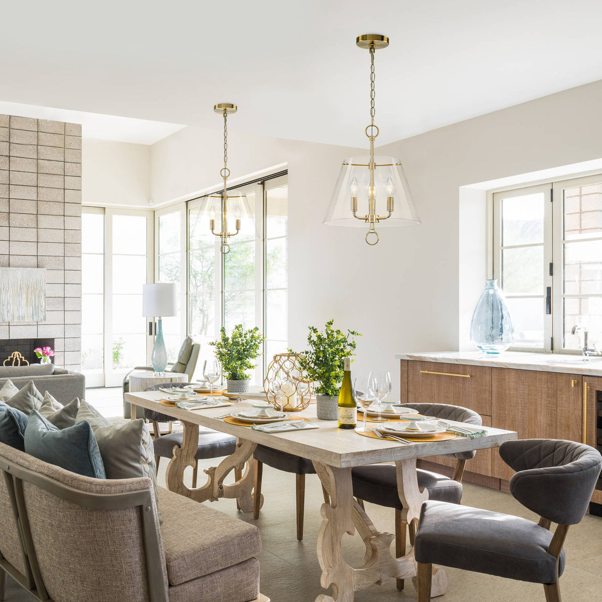 14.21" 3-Light Modern Gold Pendant Chandelier with Clear Glass Shades - product image 1 | Zenvolit