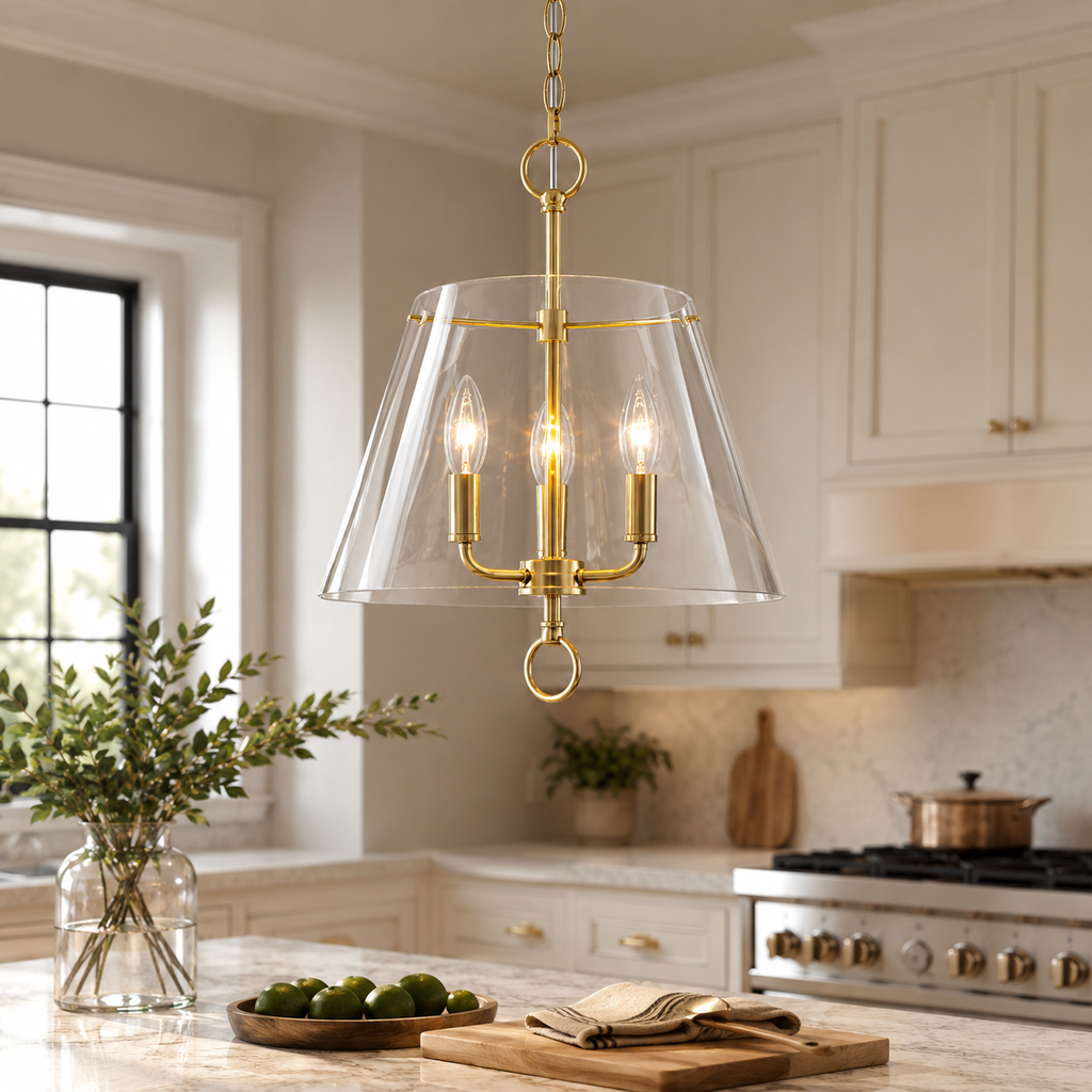 14.21" 3-Light Modern Gold Pendant Chandelier with Clear Glass Shades - product image 2 | Zenvolit
