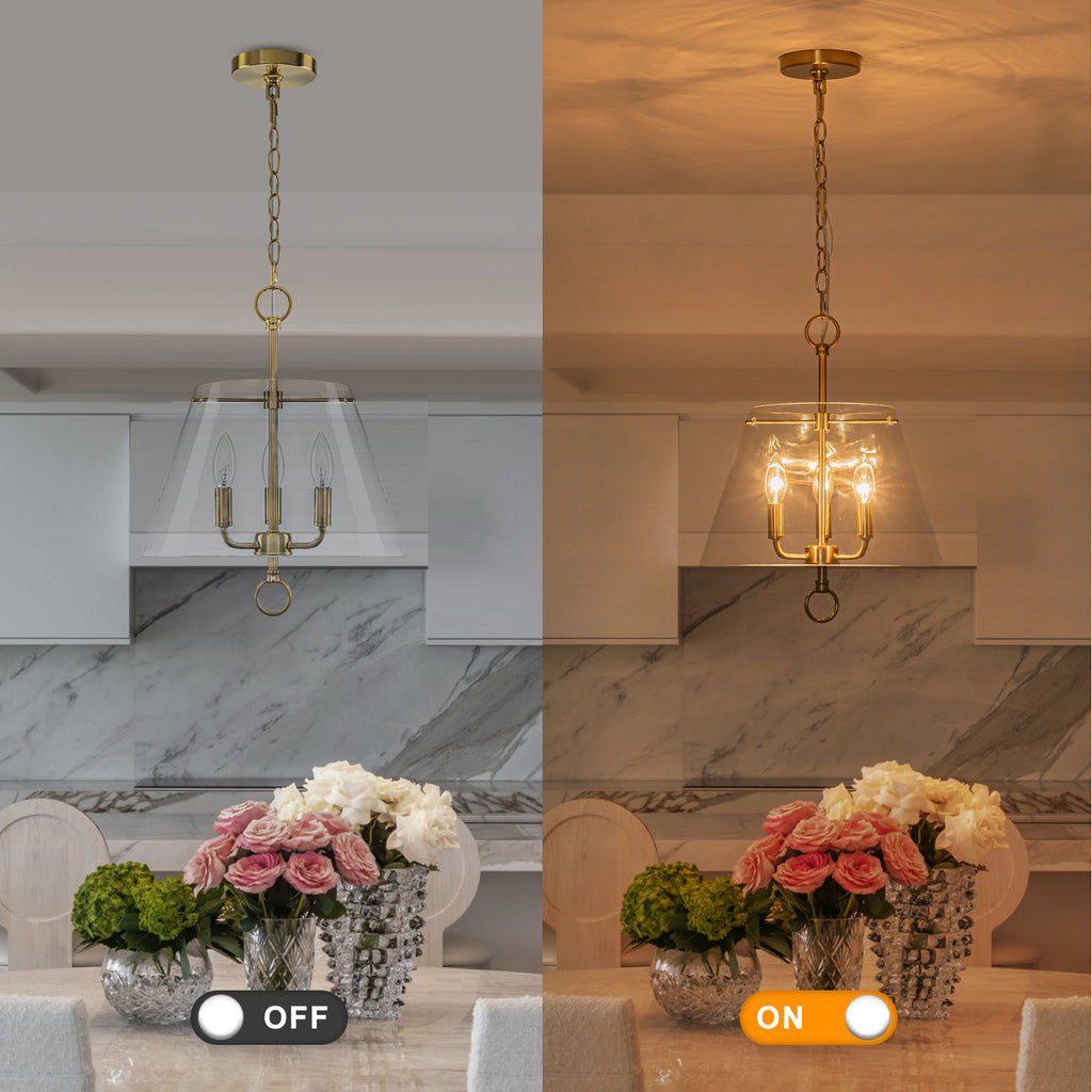 14.21" 3-Light Modern Gold Pendant Chandelier with Clear Glass Shades - product image 5 | Zenvolit