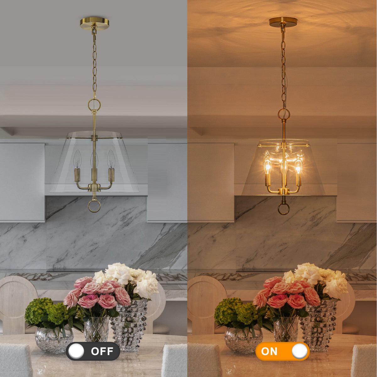 14.21" 3-Light Modern Gold Pendant Chandelier with Clear Glass Shades - product image 5 | Zenvolit