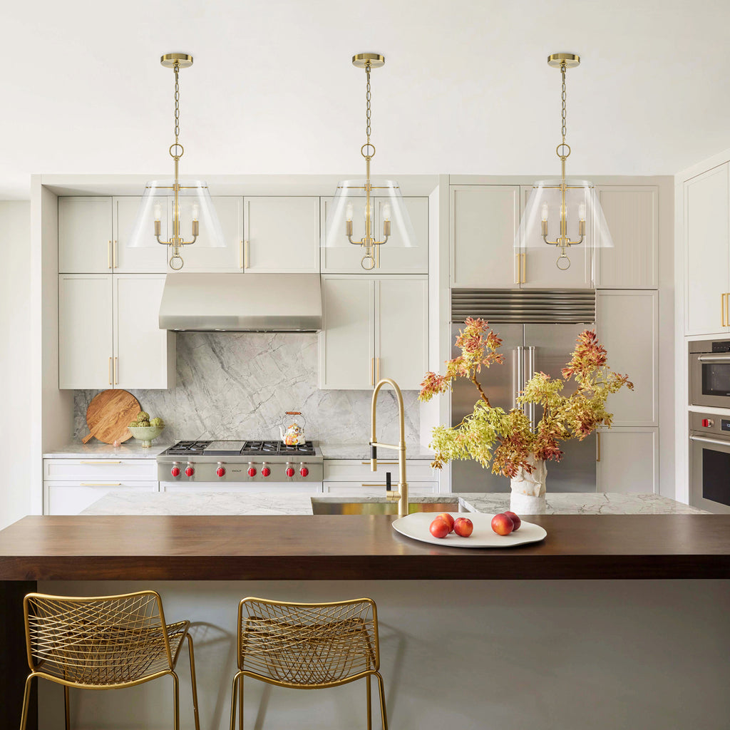14.21" 3-Light Modern Gold Pendant Chandelier with Clear Glass Shades - product image 14 | Zenvolit
