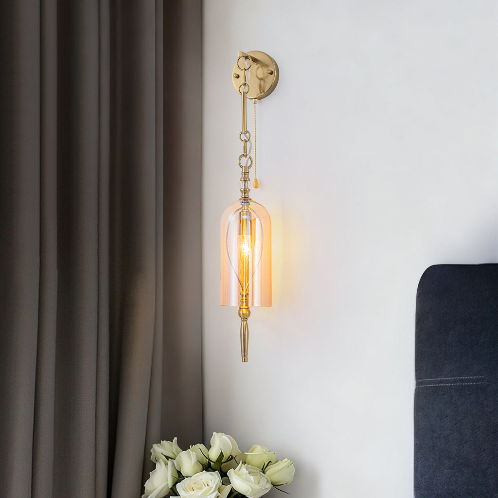1-Light Vintage Gold Wall Sconce with Amber Glass Shade Retro Fixture - product image 1 | Zenvolit