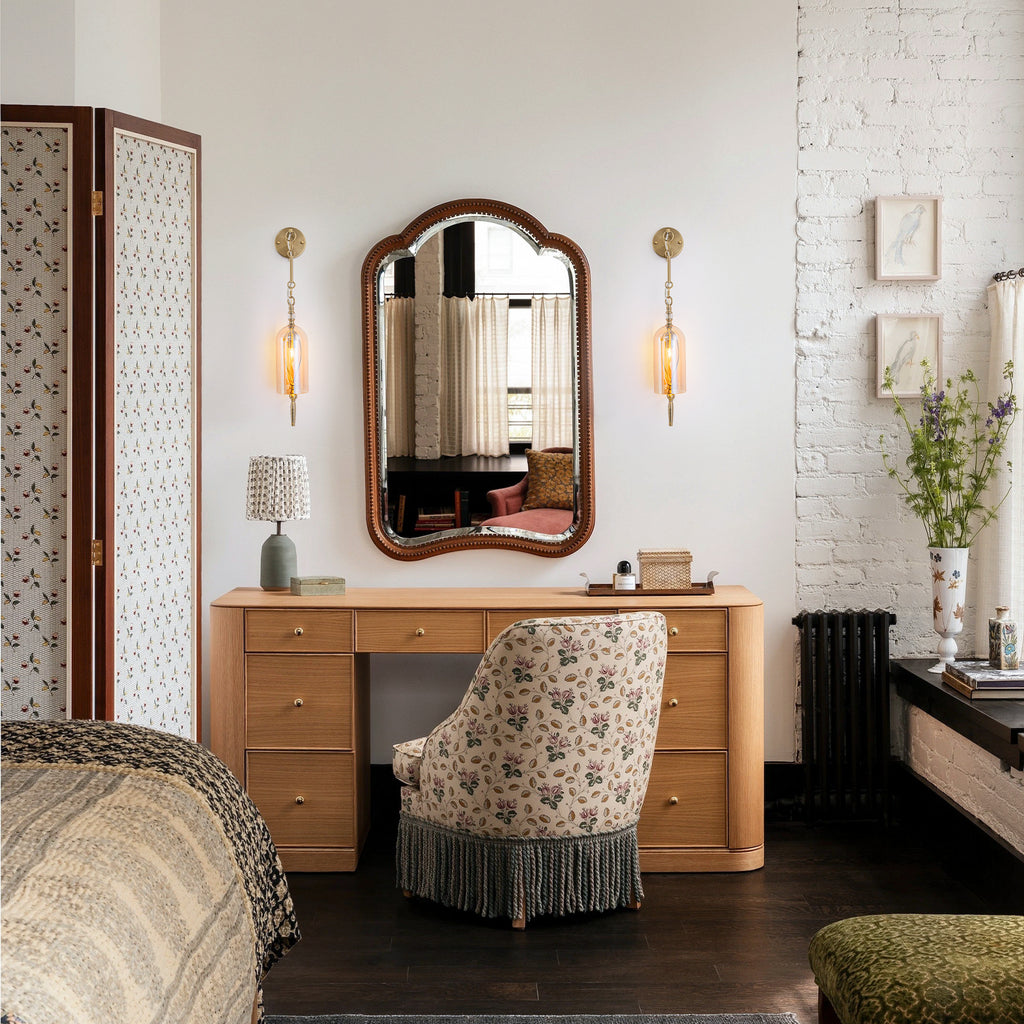 1-Light Vintage Gold Wall Sconce with Amber Glass Shade Retro Fixture - product image 2 | Zenvolit