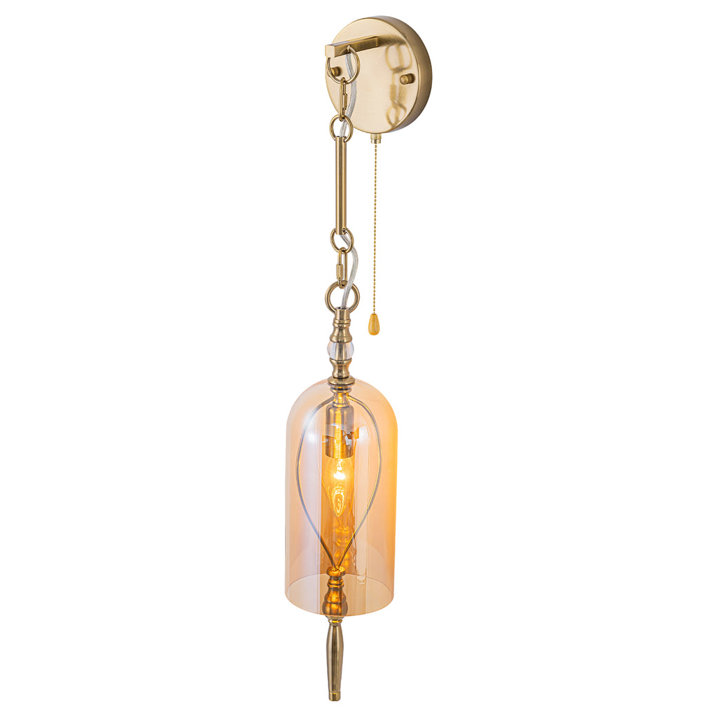 1-Light Vintage Gold Wall Sconce with Amber Glass Shade Retro Fixture - product image 13 | Zenvolit