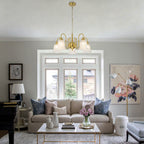 5-Light Vintage Gold S-Arm Chandelier with Frosted Glass Bell Shades - product image 3 | Zenvolit