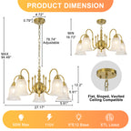 5-Light Vintage Gold S-Arm Chandelier with Frosted Glass Bell Shades - product image 6 | Zenvolit