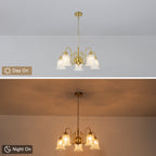 5-Light Vintage Gold S-Arm Chandelier with Frosted Glass Bell Shades - product image 7 | Zenvolit