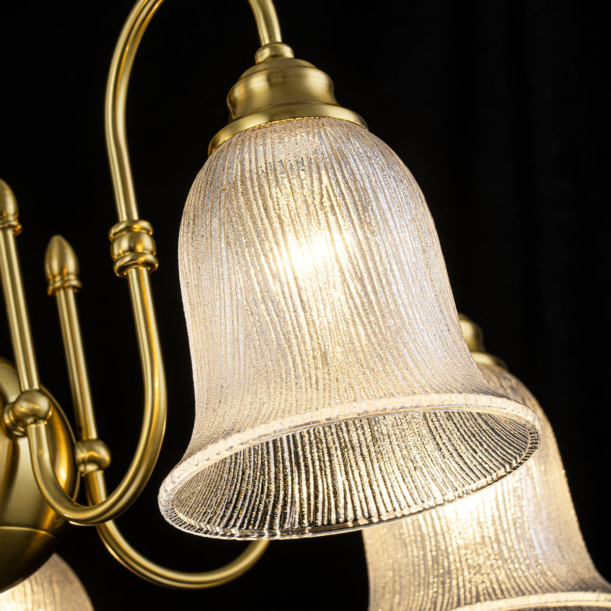 5-Light Vintage Gold S-Arm Chandelier with Frosted Glass Bell Shades - product image 8 | Zenvolit