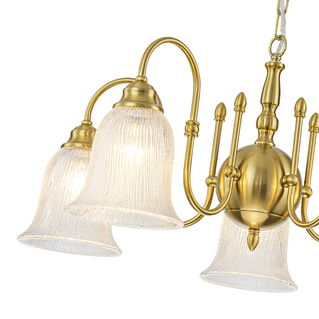5-Light Vintage Gold S-Arm Chandelier with Frosted Glass Bell Shades - product image 9 | Zenvolit