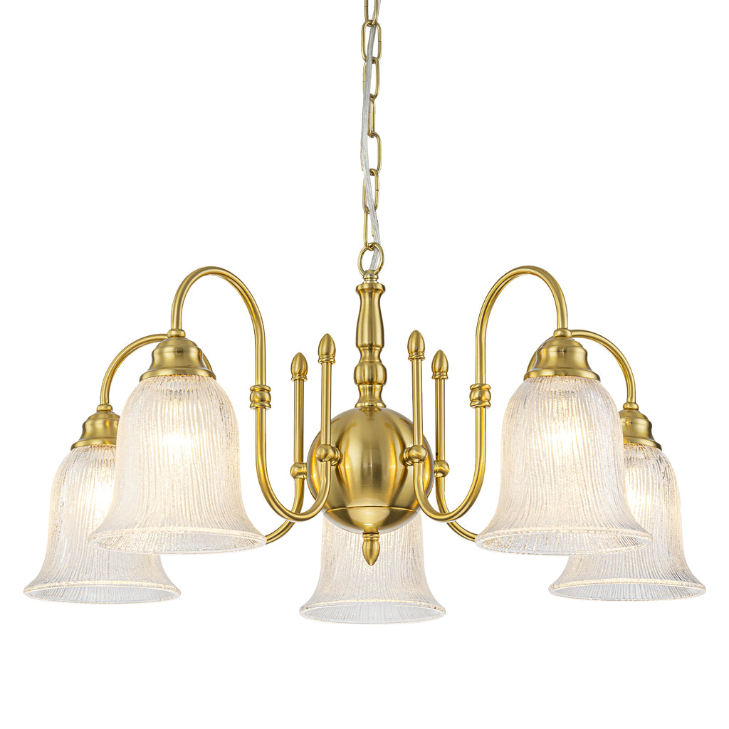 5-Light Vintage Gold S-Arm Chandelier with Frosted Glass Bell Shades - product image 11 | Zenvolit