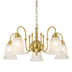 5-Light Vintage Gold S-Arm Chandelier with Frosted Glass Bell Shades - product image 11 | Zenvolit