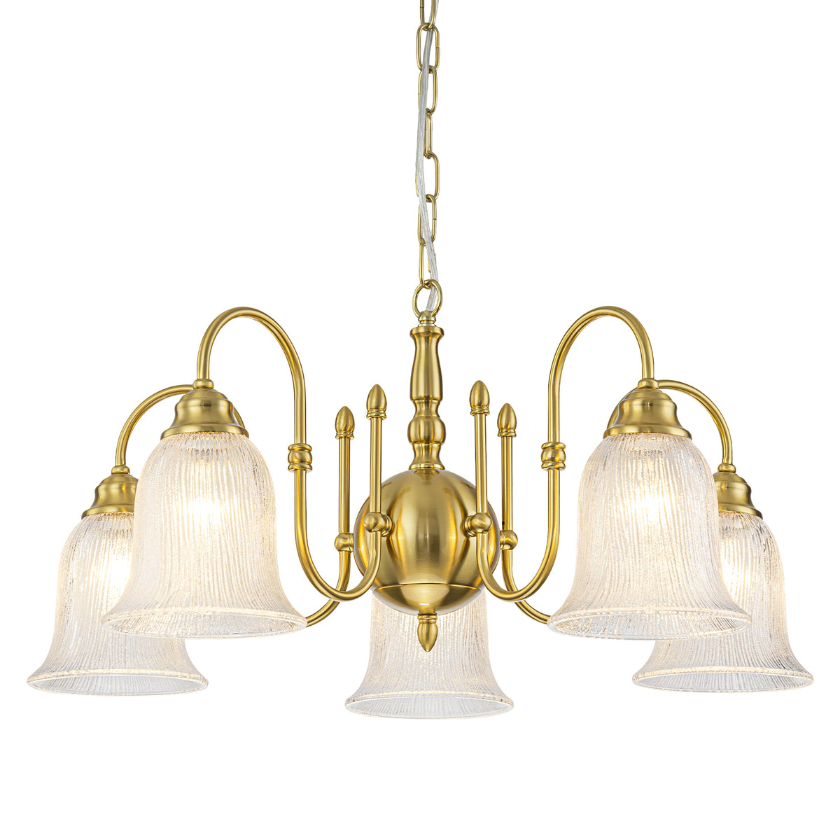 5-Light Vintage Gold S-Arm Chandelier with Frosted Glass Bell Shades - product image 11 | Zenvolit