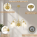 5-Light Vintage Gold S-Arm Chandelier with Frosted Glass Bell Shades - product image 13 | Zenvolit