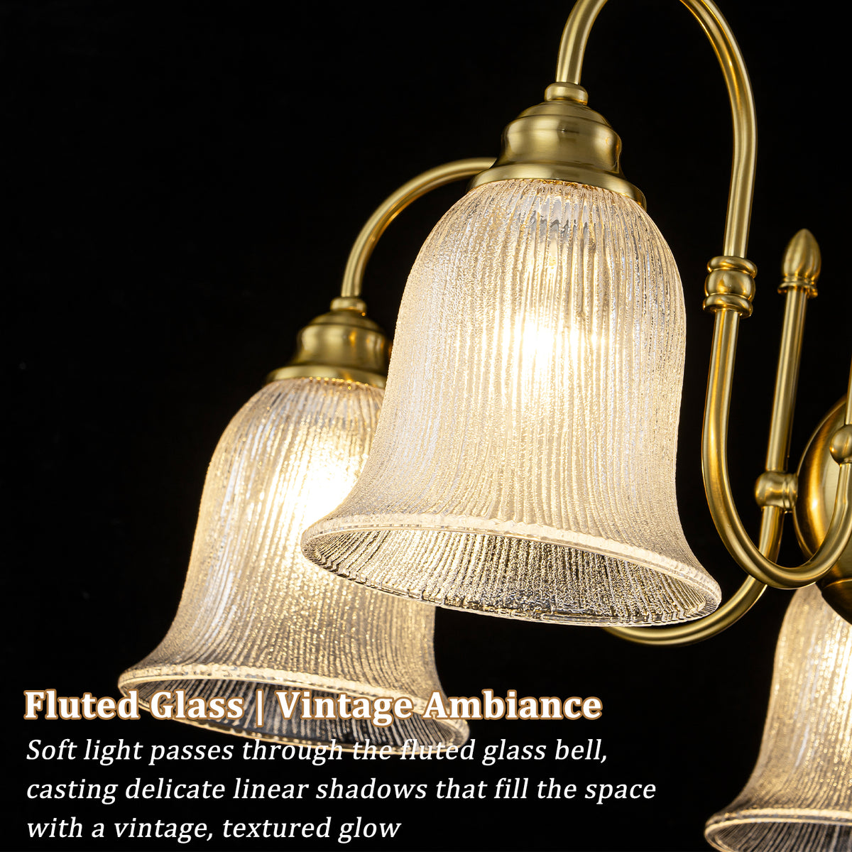 5-Light Vintage Gold S-Arm Chandelier with Frosted Glass Bell Shades - product image 14 | Zenvolit