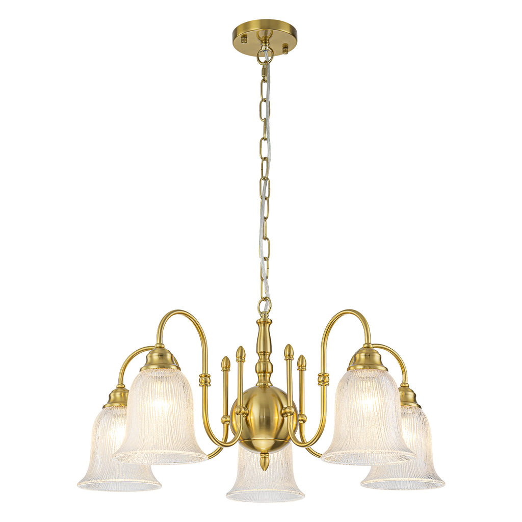 5-Light Vintage Gold S-Arm Chandelier with Frosted Glass Bell Shades - product image 15 | Zenvolit