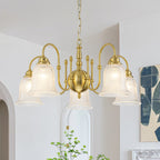 5-Light Vintage Gold S-Arm Chandelier with Frosted Glass Bell Shades - product image 16 | Zenvolit