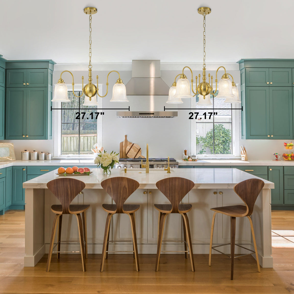 5-Light Vintage Gold S-Arm Chandelier with Frosted Glass Bell Shades - product image 17 | Zenvolit