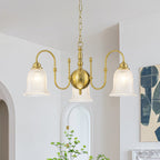 3-Light Vintage Gold S-Arm Chandelier with Frosted Glass Bell Shades - product image 1 | Zenvolit