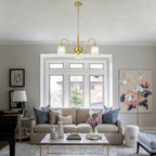 3-Light Vintage Gold S-Arm Chandelier with Frosted Glass Bell Shades - product image 4 | Zenvolit