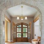 3-Light Vintage Gold S-Arm Chandelier with Frosted Glass Bell Shades - product image 5 | Zenvolit