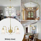 3-Light Vintage Gold S-Arm Chandelier with Frosted Glass Bell Shades - product image 6 | Zenvolit