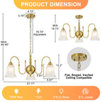 3-Light Vintage Gold S-Arm Chandelier with Frosted Glass Bell Shades - product image 7 | Zenvolit