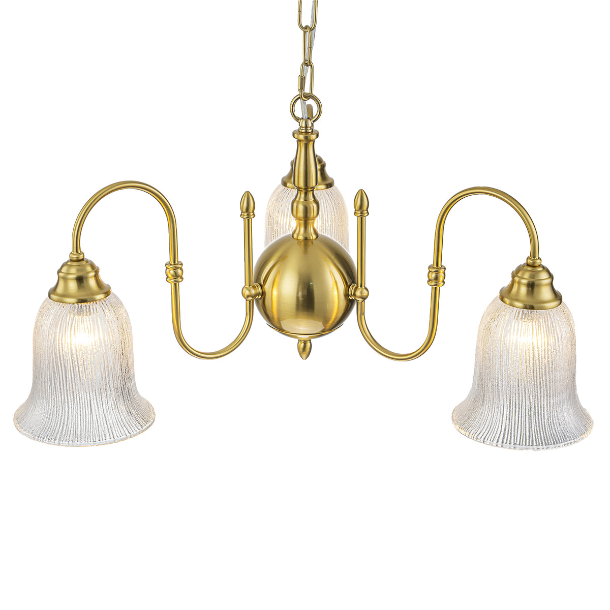 3-Light Vintage Gold S-Arm Chandelier with Frosted Glass Bell Shades - product image 10 | Zenvolit