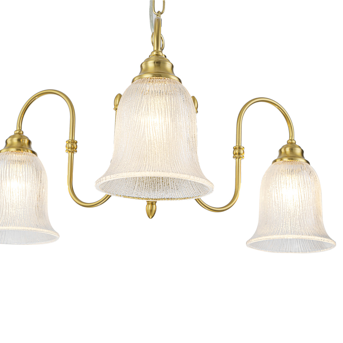 3-Light Vintage Gold S-Arm Chandelier with Frosted Glass Bell Shades - product image 11 | Zenvolit