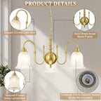 3-Light Vintage Gold S-Arm Chandelier with Frosted Glass Bell Shades - product image 14 | Zenvolit