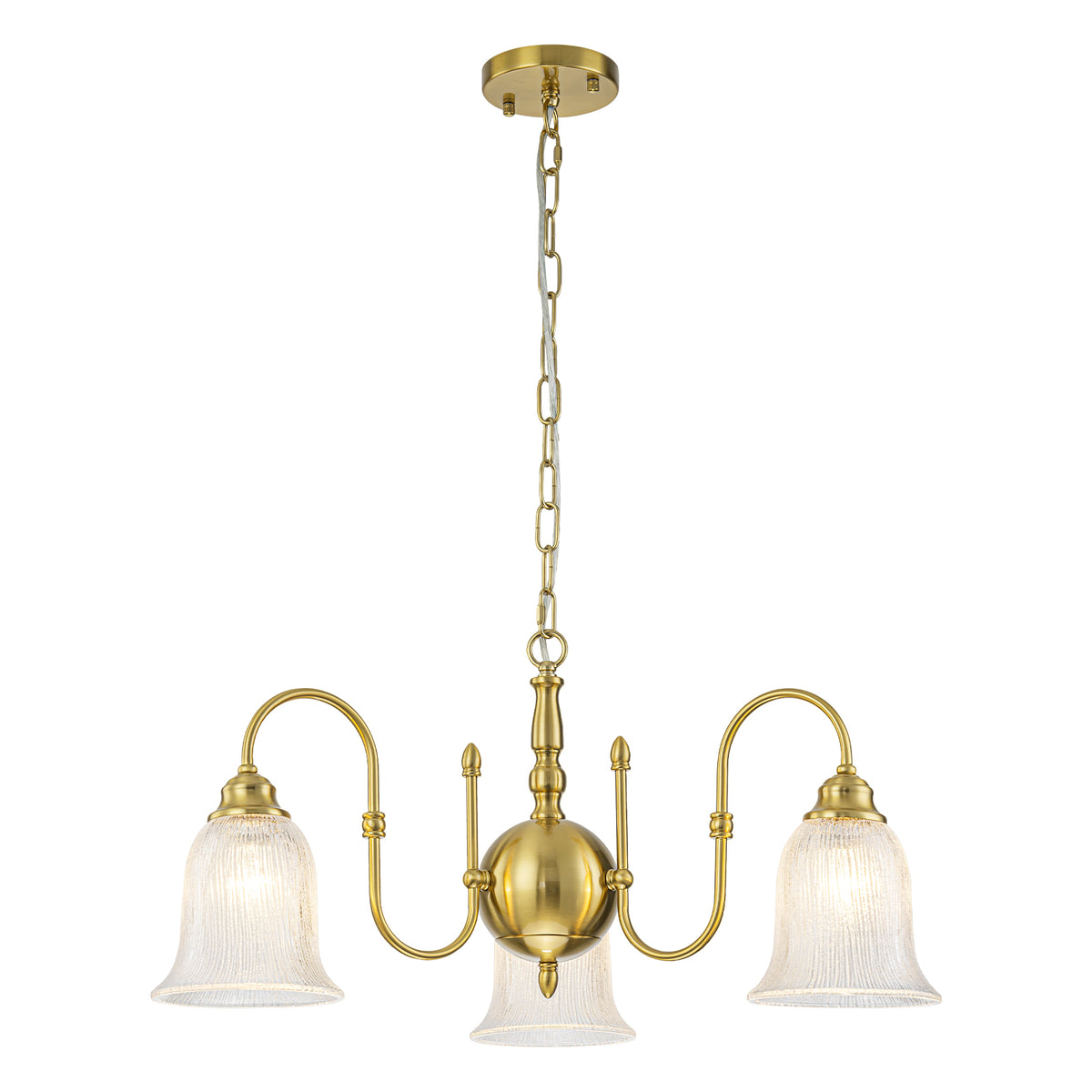 3-Light Vintage Gold S-Arm Chandelier with Frosted Glass Bell Shades - product image 15 | Zenvolit