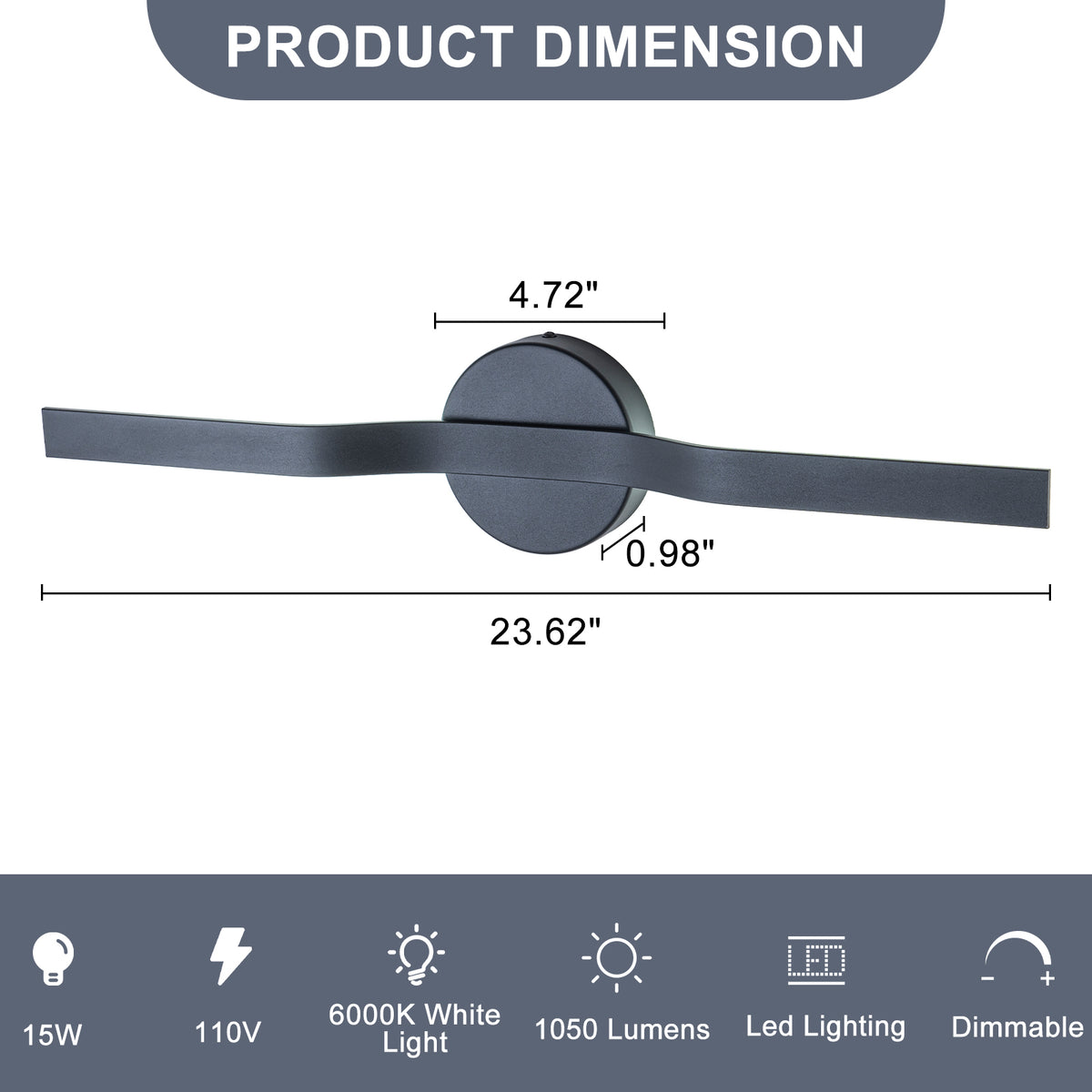 Modern Matte Black LED Wall Sconce with Linear Triac Dimmable Light - product image 7 | Zenvolit