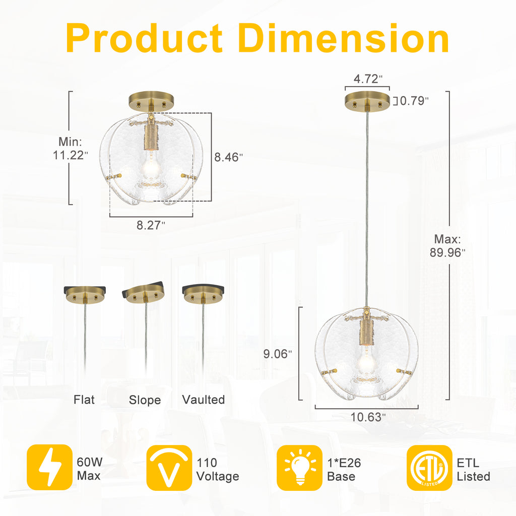 10.6" 1-Light Modern Brass Pendant Light with Clear Glass Shade - product image 12 | Zenvolit