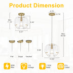 10.6" 1-Light Modern Brass Pendant Light with Clear Glass Shade - product image 12 | Zenvolit
