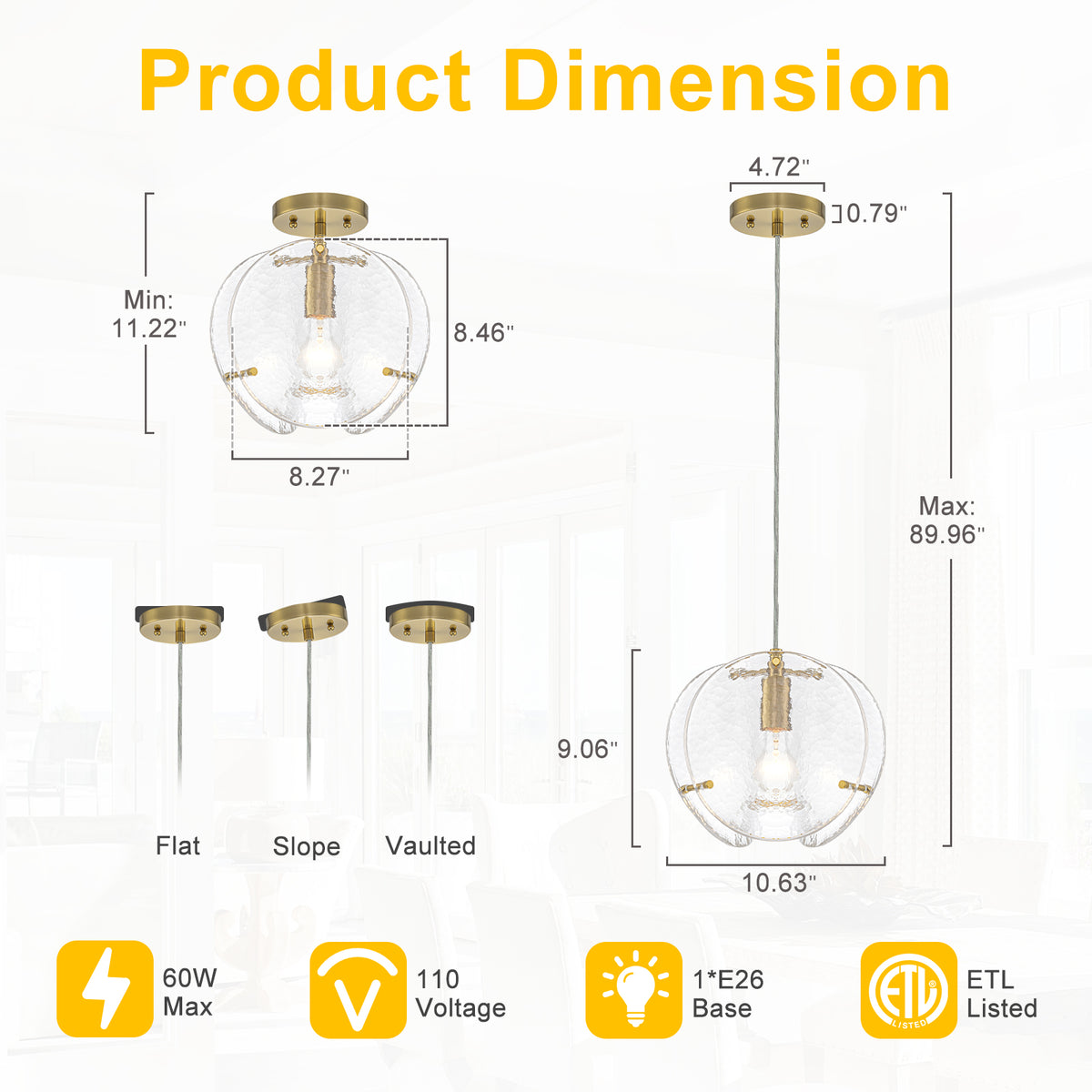 10.6" 1-Light Modern Brass Pendant Light with Clear Glass Shade - product image 12 | Zenvolit