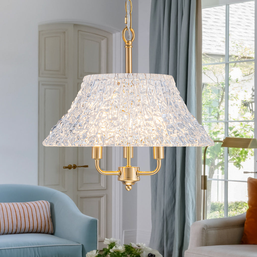 3-Light Pendant Light with Handblown Ripple Glass Kitchen Fixture - product image 1 | Zenvolit