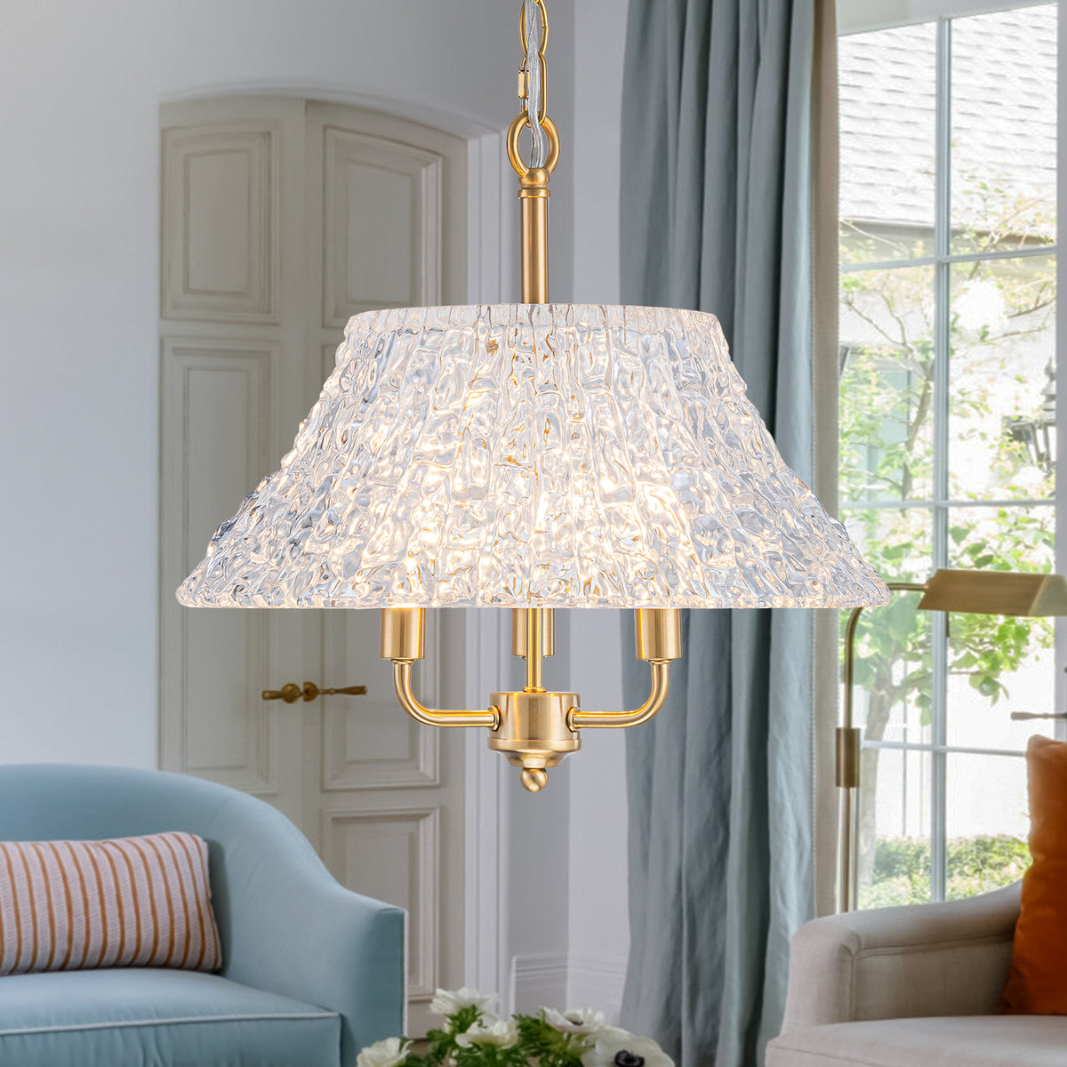 3-Light Pendant Light with Handblown Ripple Glass Kitchen Fixture - product image 1 | Zenvolit