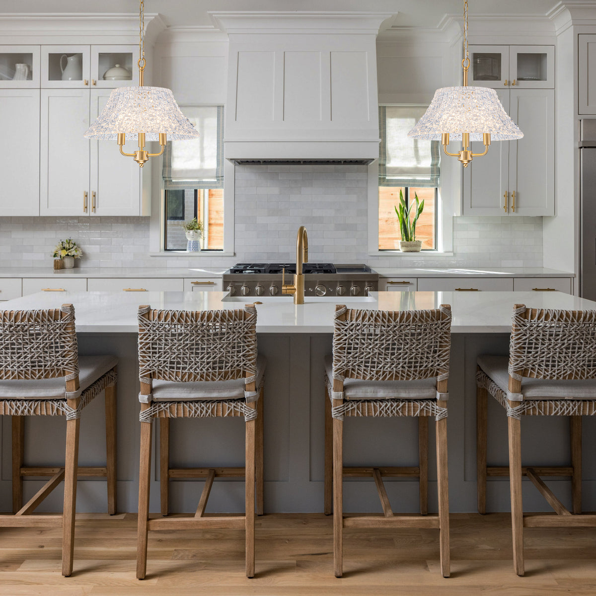 3-Light Pendant Light with Handblown Ripple Glass Kitchen Fixture - product image 4 | Zenvolit