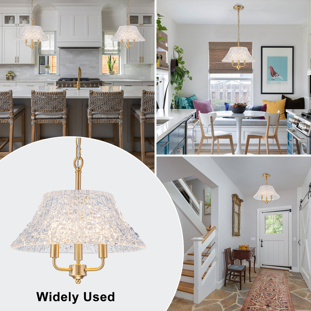 3-Light Pendant Light with Handblown Ripple Glass Kitchen Fixture - product image 6 | Zenvolit