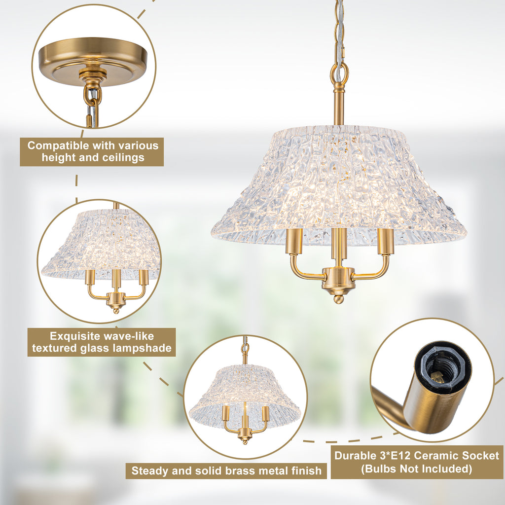 3-Light Pendant Light with Handblown Ripple Glass Kitchen Fixture - product image 14 | Zenvolit