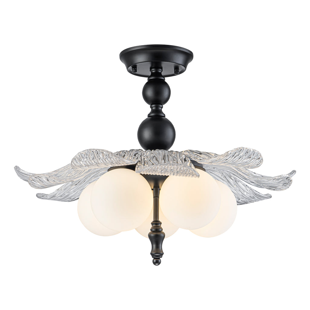Black 5-Light Semi-Flush Mount with Tree-Textured Glass Frosted Globes - product image 1 | Zenvolit