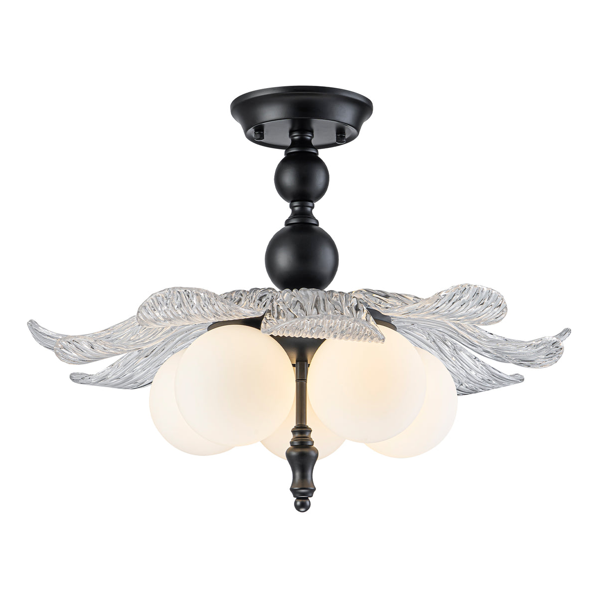 Black 5-Light Semi-Flush Mount with Tree-Textured Glass Frosted Globes - product image 1 | Zenvolit