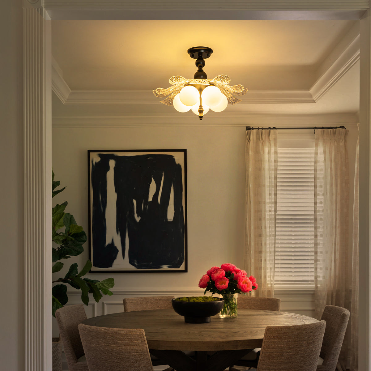 Black 5-Light Semi-Flush Mount with Tree-Textured Glass Frosted Globes - product image 4 | Zenvolit